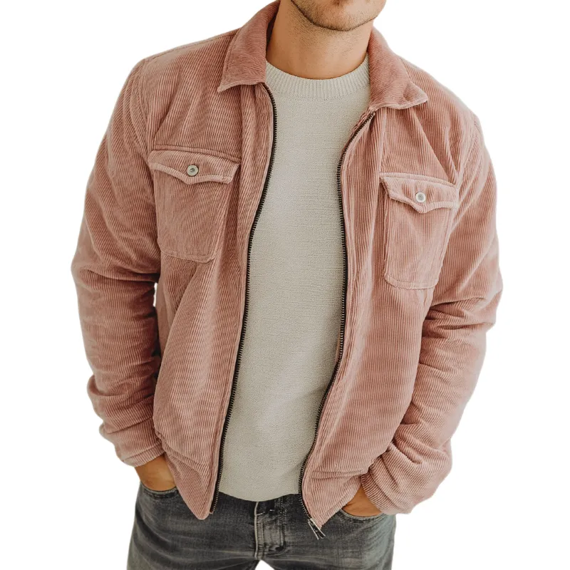 Men's Retro Casual Corduroy Lapel Zip-Up Jacket MTA1144K8TO sold by Manly