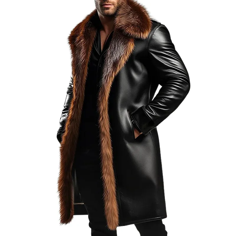 Men's Retro Casual Fur Collar PU Jacket MTA1167K6TO sold by Manly