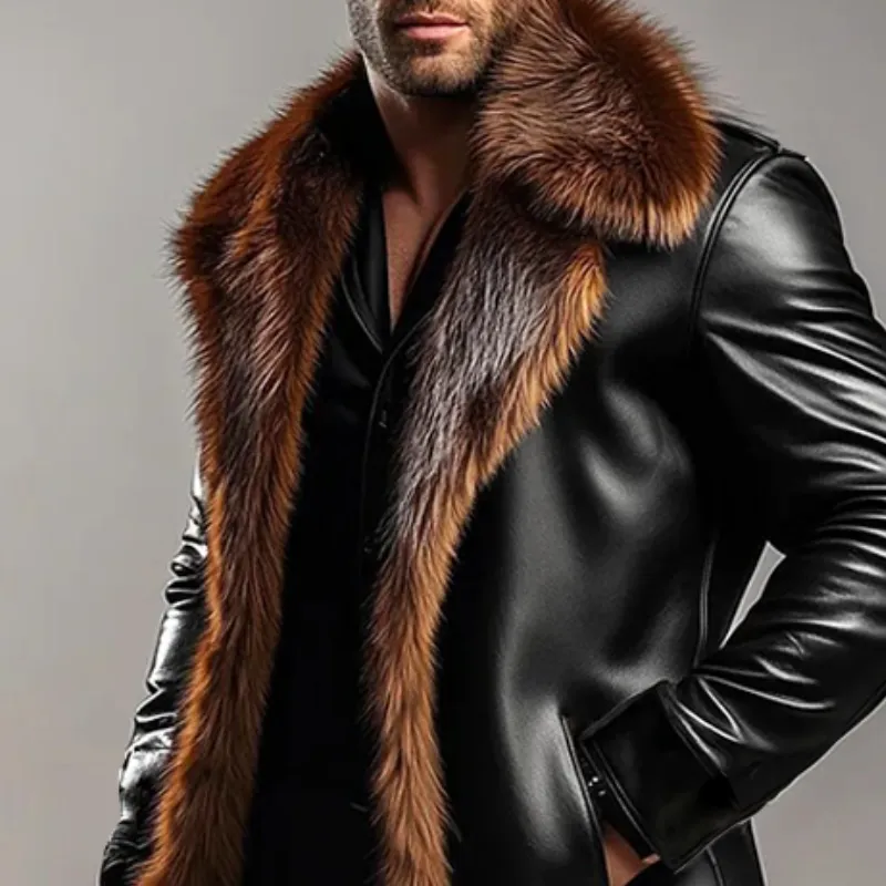 Men's Retro Casual Fur Collar PU Jacket MTA1167K6TO sold by Manly product image thumbnail 3