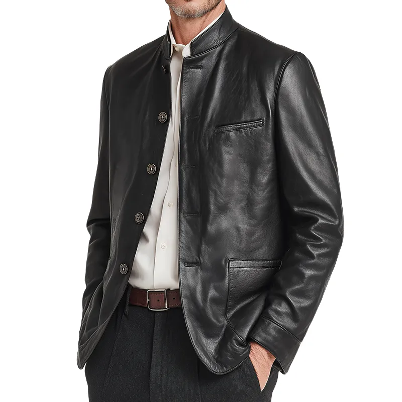 Men's Retro Casual Solid Color PU Stand Collar Leather Jacket MTA1112K3TO sold by Manly