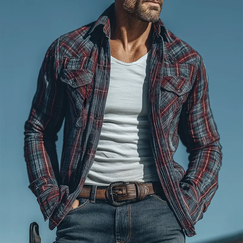 Men's Retro Casual Plaid Print Lapel Long-Sleeve Shirt MTA1176K3TO sold by Manly product image thumbnail 2