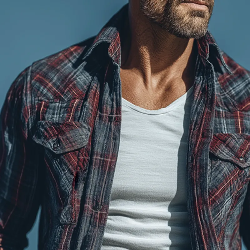 Men's Retro Casual Plaid Print Lapel Long-Sleeve Shirt MTA1176K3TO sold by Manly product image thumbnail 3