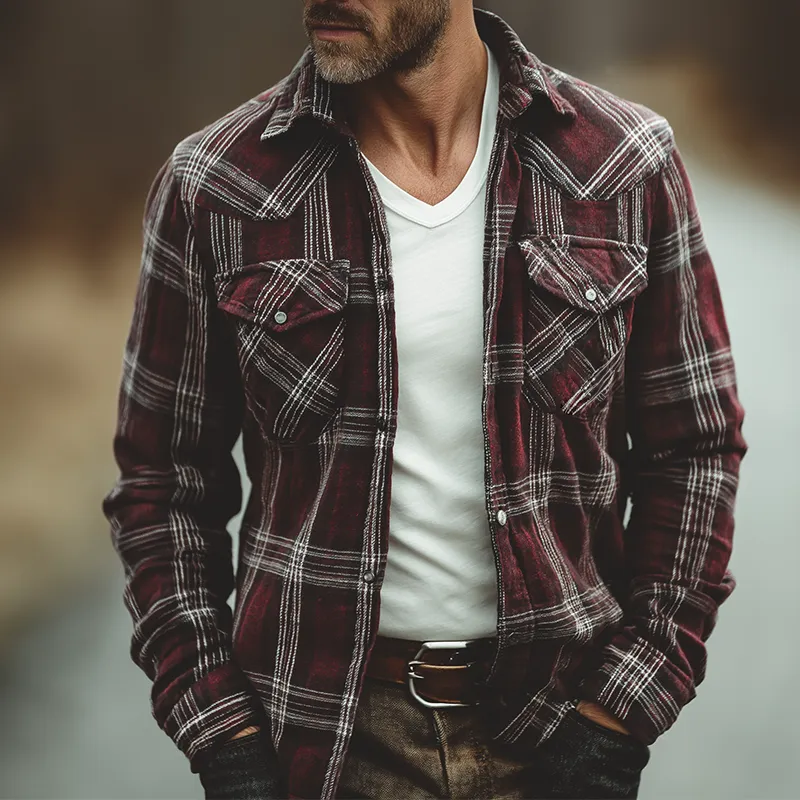 Men's Retro Casual Plaid Print Lapel Long-Sleeve Shirt Jacket MTA1189K6TO sold by Manly product image thumbnail 2