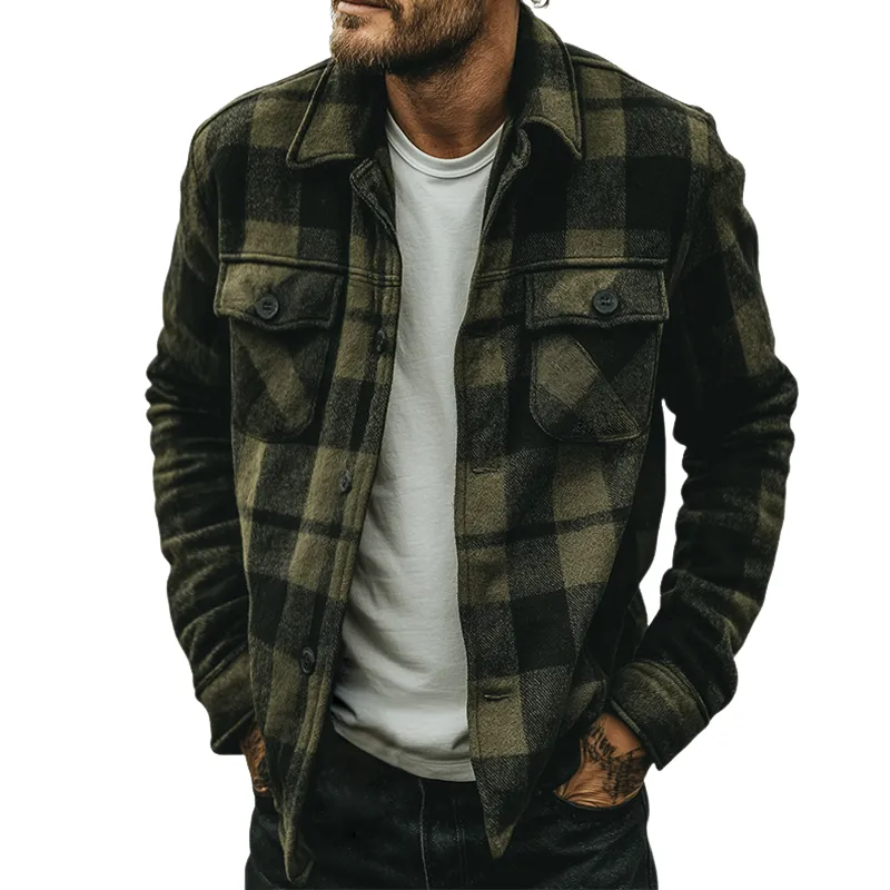 Men's Retro Casual Plaid Print Lapel Long-Sleeve Shirt Jacket MTA1124K9TO sold by Manly