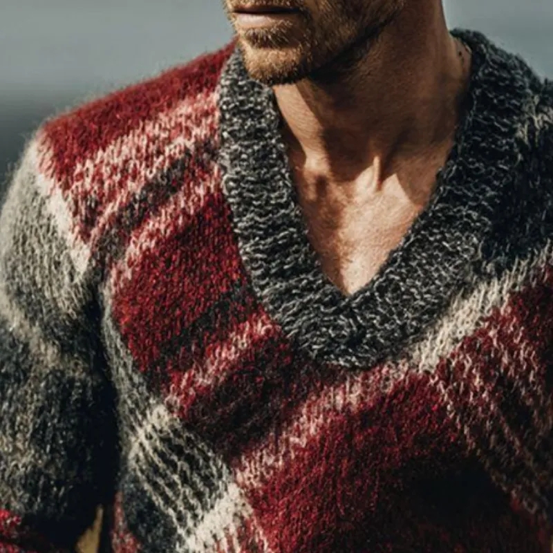 Men's Retro Casual Plaid Knit V-Neck Sweater MTA1273K6TO sold by Manly product image thumbnail 3