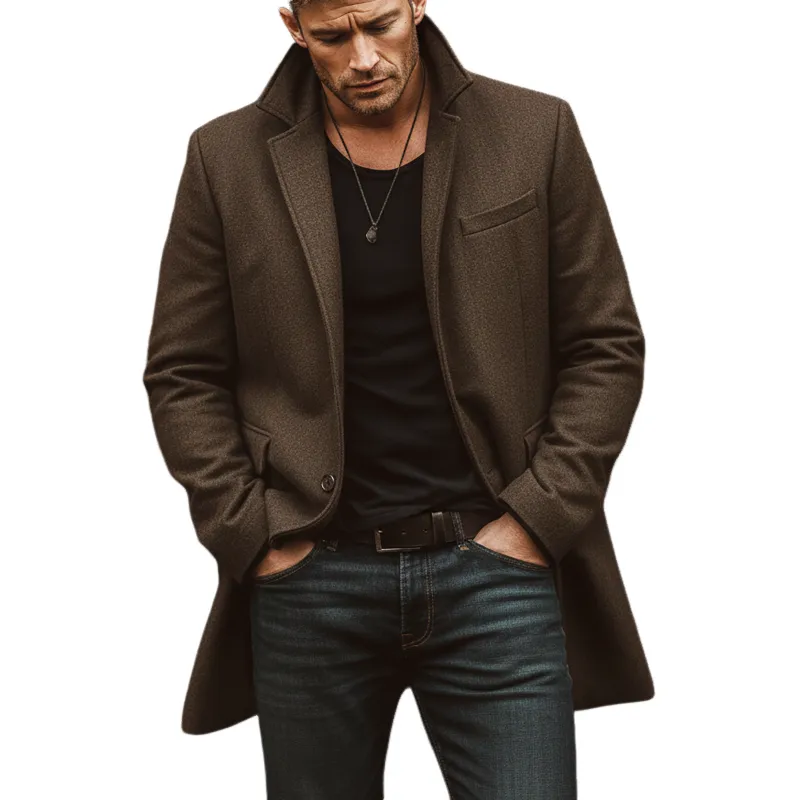 Men's Retro Business Two-Button Faux Wool Mid-Length Coat MTA1798K2U sold by Manly