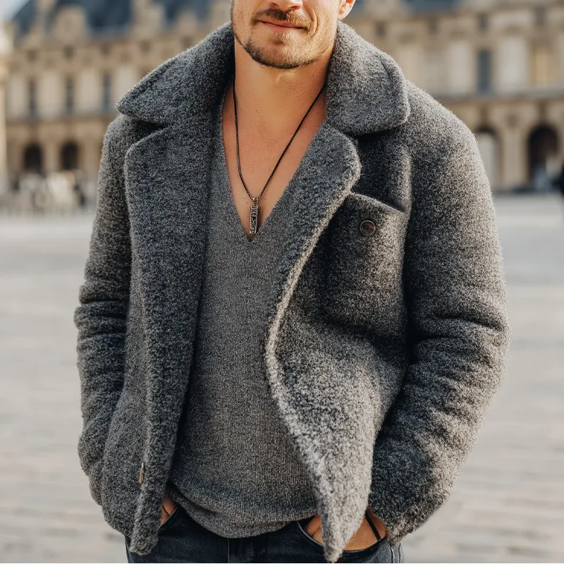 Men's Winter Urban Gray Warm Faux Lambskin Button Jacket MTA1766K1U sold by Manly product image thumbnail 2