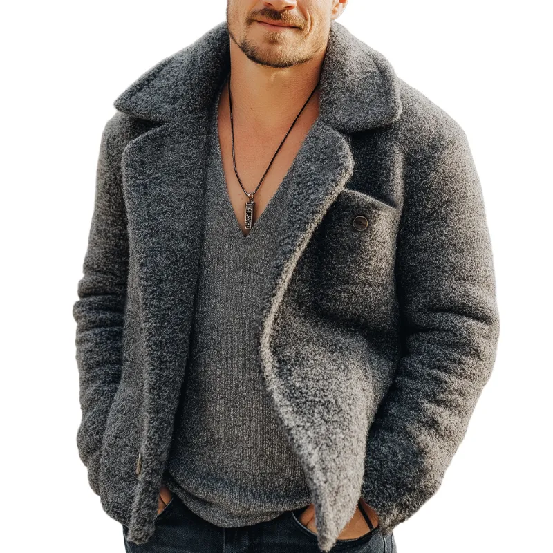 Men's Winter Urban Gray Warm Faux Lambskin Button Jacket MTA1766K1U sold by Manly