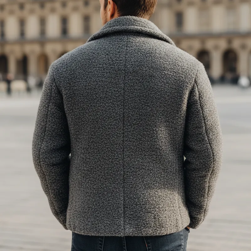 Men's Winter Urban Gray Warm Faux Lambskin Button Jacket MTA1766K1U sold by Manly product image thumbnail 4