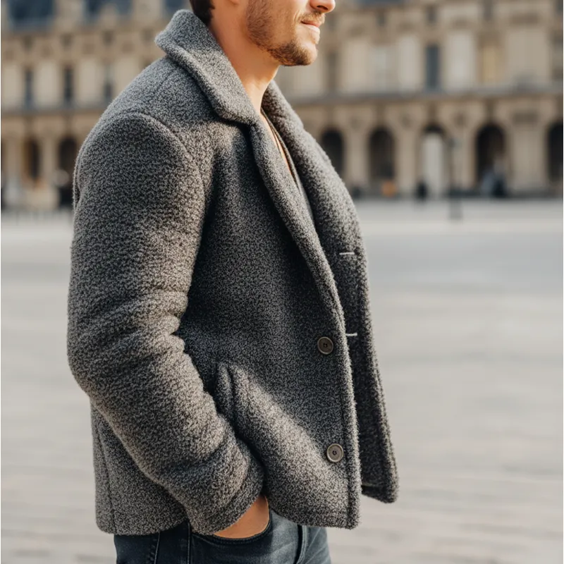 Men's Winter Urban Gray Warm Faux Lambskin Button Jacket MTA1766K1U sold by Manly product image thumbnail 3