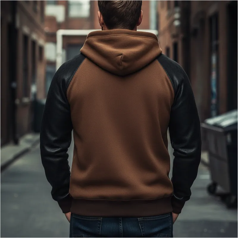 Men's Urban Cotton Blend And PU Leather Sleeves Hoodie MTA1724K7U sold by Manly product image thumbnail 4