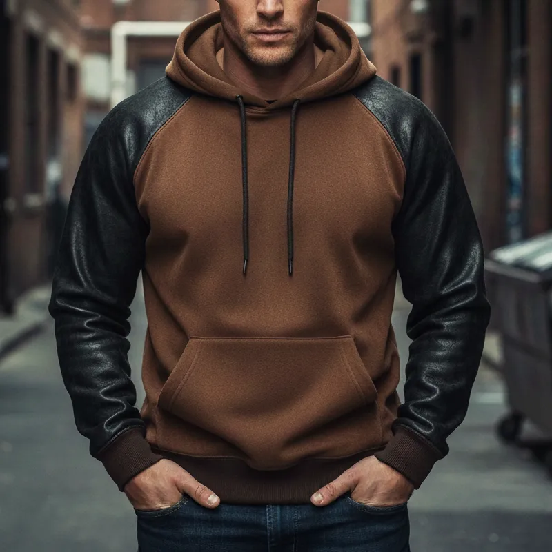 Men's Urban Cotton Blend And PU Leather Sleeves Hoodie MTA1724K7U sold by Manly product image thumbnail 2
