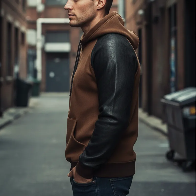 Men's Urban Cotton Blend And PU Leather Sleeves Hoodie MTA1724K7U sold by Manly product image thumbnail 3