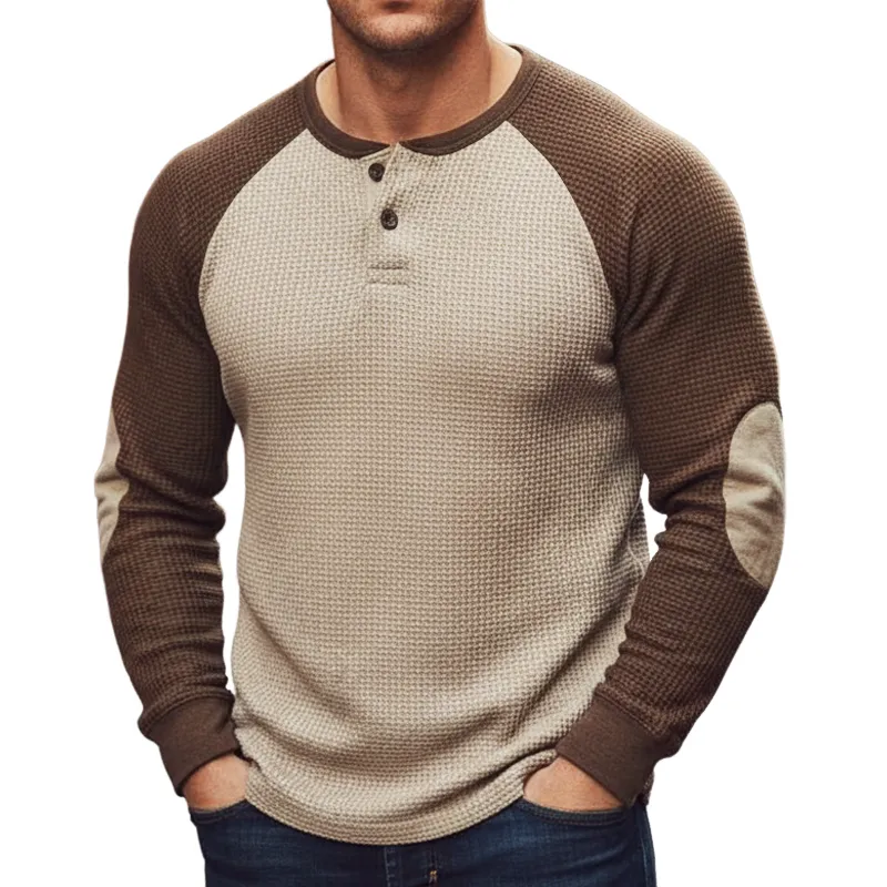 Men's Urban Waffle Texture Color Block Henley Shirt MTA1763K3U sold by Manly