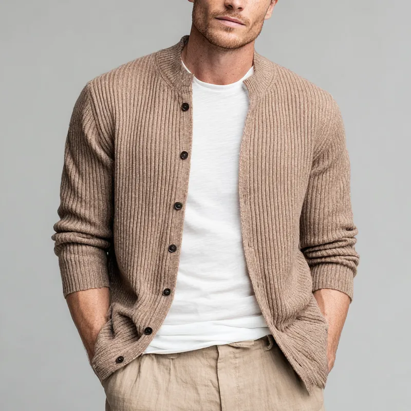 Men's Solid Color Ribbed Crew Neck Knit Cardigan MTA1722K4X sold by Manly product image thumbnail 3