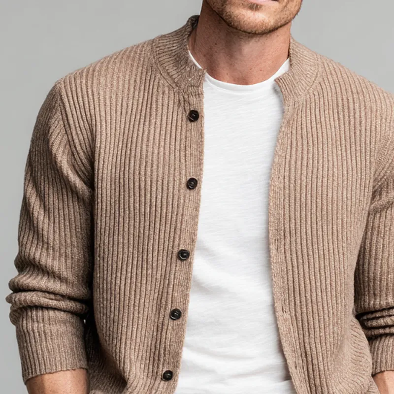 Men's Solid Color Ribbed Crew Neck Knit Cardigan MTA1722K4X sold by Manly product image thumbnail 2