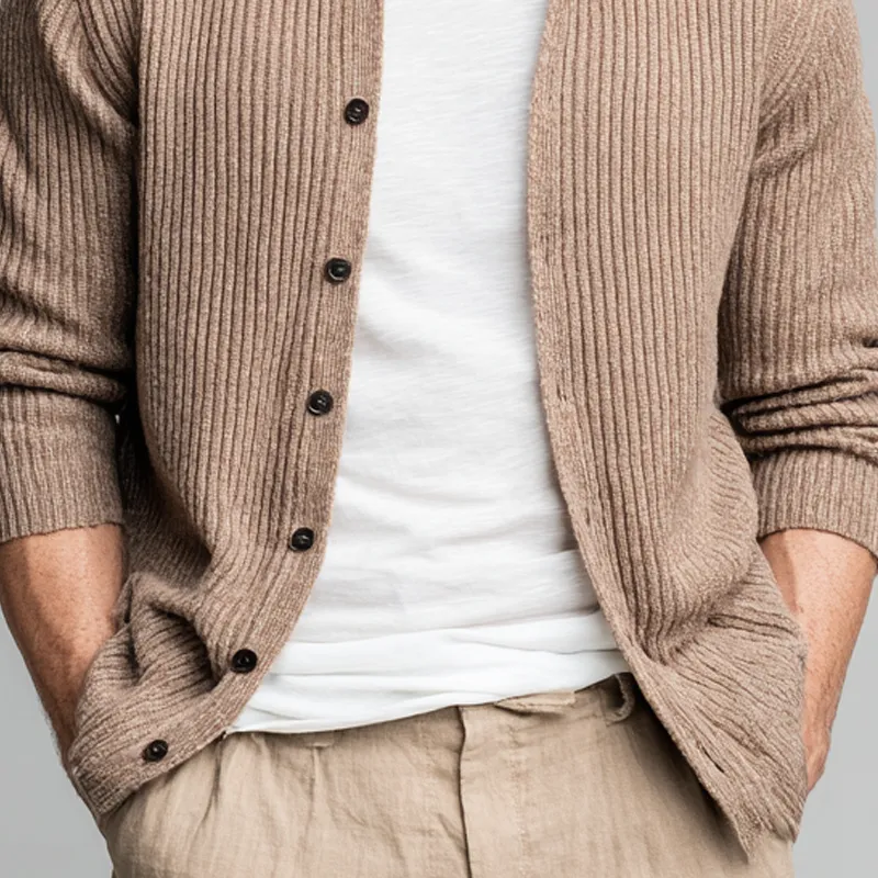 Men's Solid Color Ribbed Crew Neck Knit Cardigan MTA1722K4X sold by Manly product image thumbnail 4