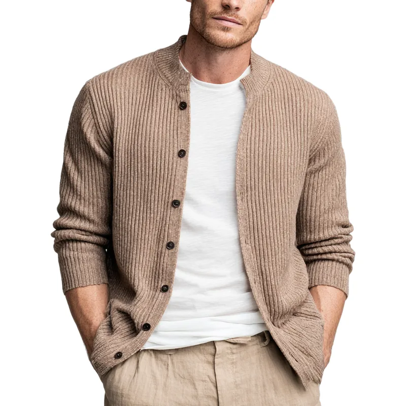 Men's Solid Color Ribbed Crew Neck Knit Cardigan MTA1722K4X sold by Manly