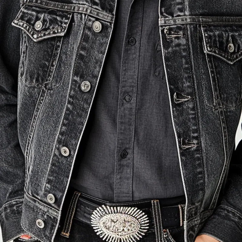 Men's Retro Western Cowboy Style Lapel Washed Denim Jacket MTA1575K3X sold by Manly product image thumbnail 4