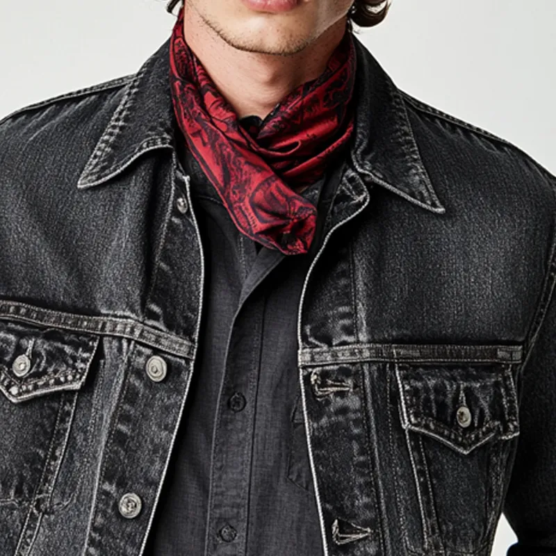 Men's Retro Western Cowboy Style Lapel Washed Denim Jacket MTA1575K3X sold by Manly product image thumbnail 3