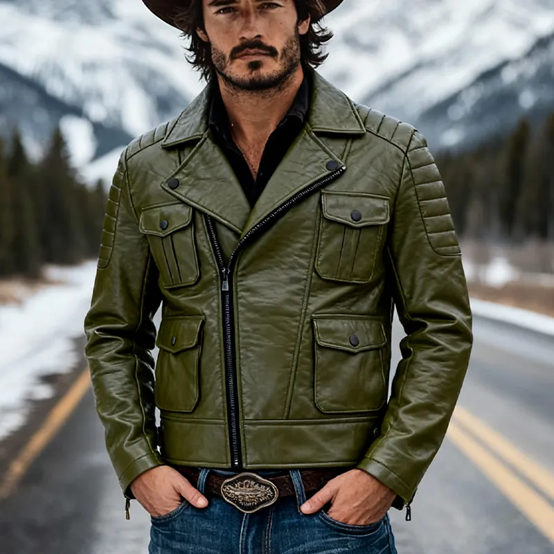 Men's Solid Color Multi-pocket Zipper Motorcycle Style PU Jacket MTA1714K4X sold by Manly product image thumbnail 2