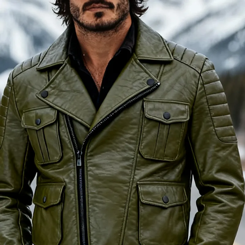 Men's Solid Color Multi-pocket Zipper Motorcycle Style PU Jacket MTA1714K4X sold by Manly product image thumbnail 3