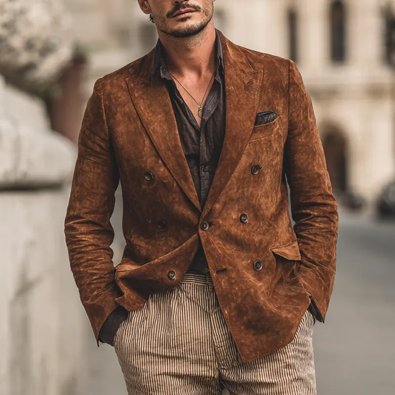 Men's Retro Faux Suede Lapel Blazer MTA1789K6X sold by Manly product image thumbnail 2