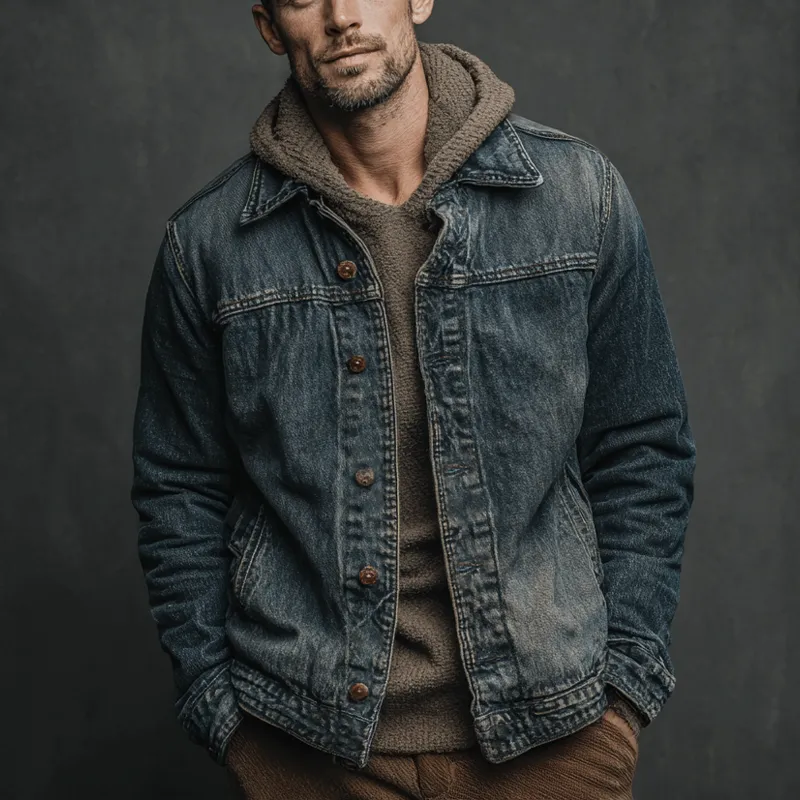 Men's Retro Washed Collar Slim Fit Denim Jacket MTA1798K0X sold by Manly product image thumbnail 2