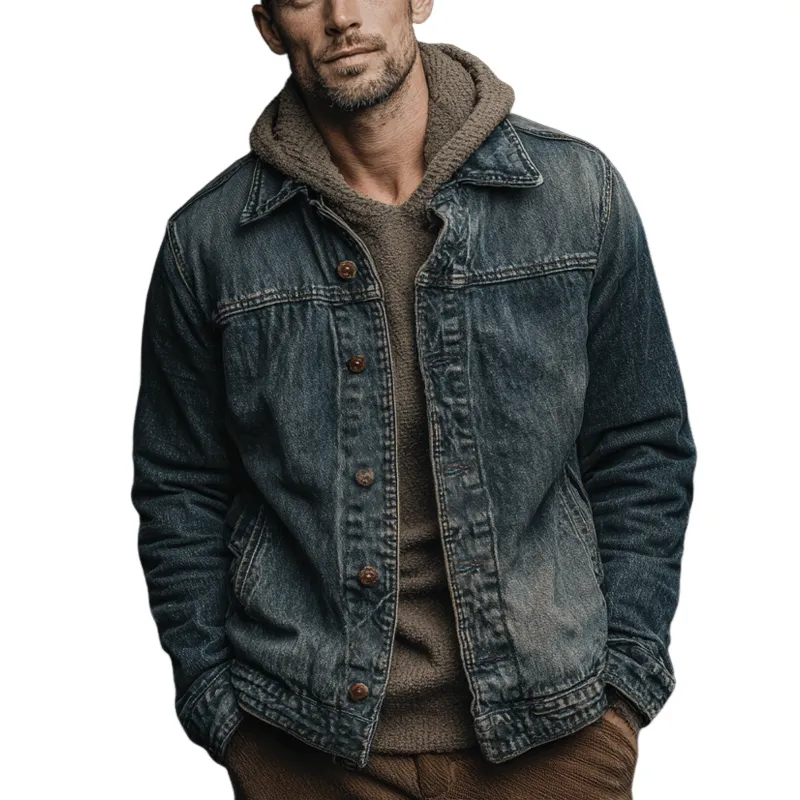 Men's Retro Washed Collar Slim Fit Denim Jacket MTA1798K0X sold by Manly