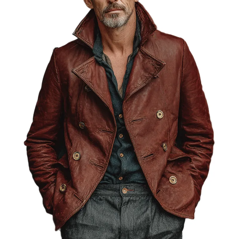 Men's Retro Solid Color Multi-Button Lapel PU Jacket MTA1712K3X sold by Manly