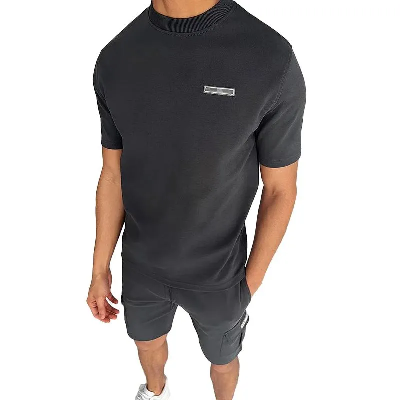 Men's Solid Round Neck Short Sleeve T-shirt Shorts Sports Casual Set 25986168Z sold by Manly