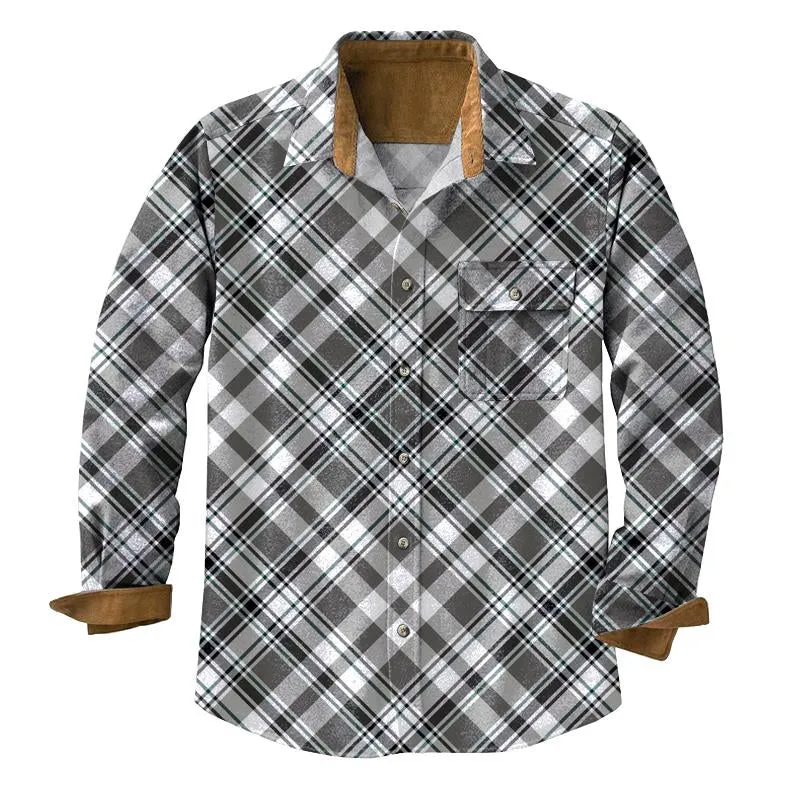 Men's Vintage Plaid Print Lapel Shirt 77513987X sold by Manly
