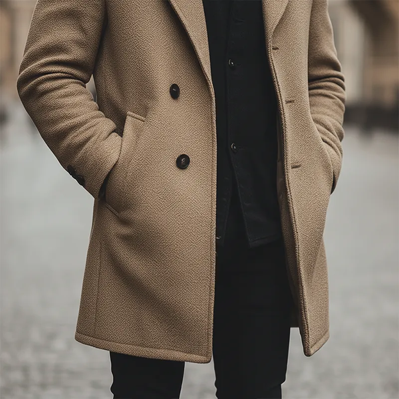 Men's Winter Retro Textured Faux Wool Mid-Length Coat MTA1576K1P sold by Manly product image thumbnail 3