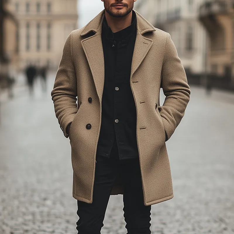 Men's Winter Retro Textured Faux Wool Mid-Length Coat MTA1576K1P sold by Manly product image thumbnail 2