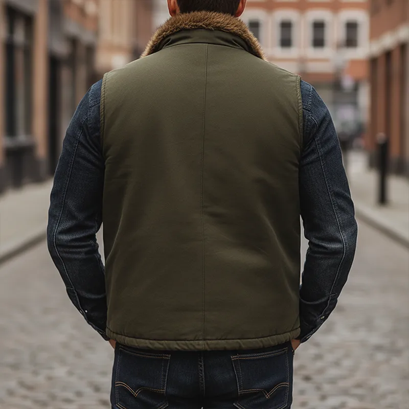 Men's Winter Retro Fur Collar Zipper Vest MTA1579K0P sold by Manly product image thumbnail 3