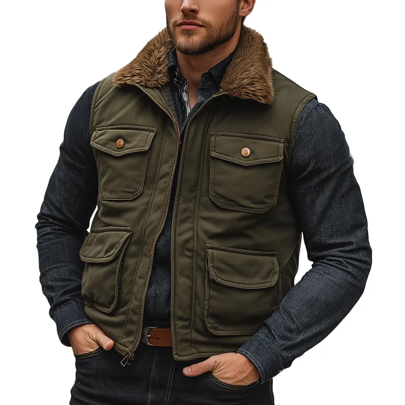 Men's Winter Retro Fur Collar Zipper Vest MTA1579K0P sold by Manly