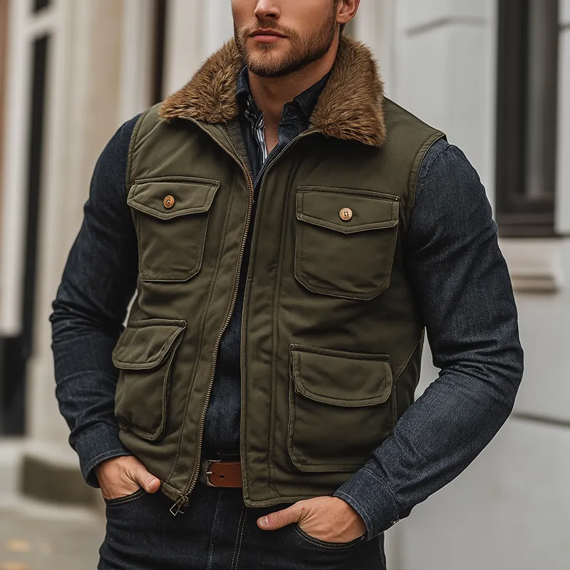 Men's Winter Retro Fur Collar Zipper Vest MTA1579K0P sold by Manly product image thumbnail 2