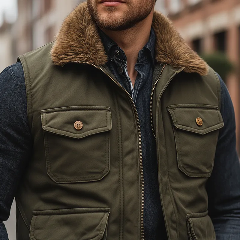 Men's Winter Retro Fur Collar Zipper Vest MTA1579K0P sold by Manly product image thumbnail 4