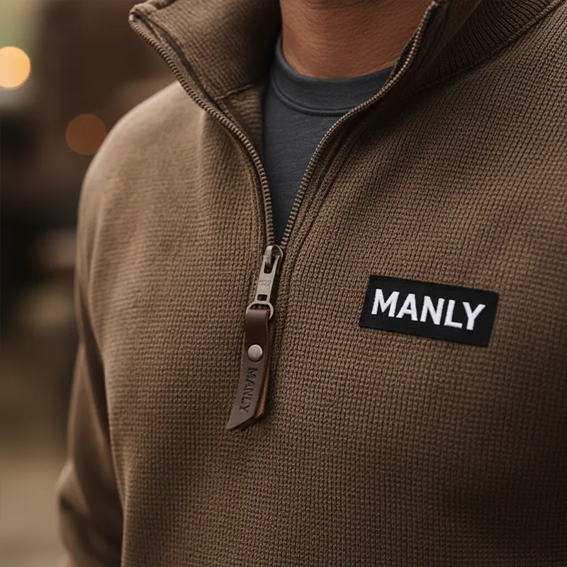 Men's Retro Textured Fabric Sweatshirt With Patchwork Half-Zip MTA1526K7P sold by Manly product image thumbnail 4