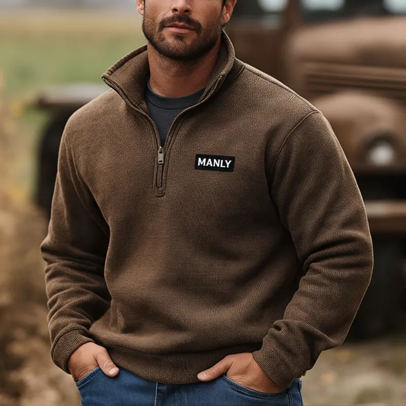 Men's Retro Textured Fabric Sweatshirt With Patchwork Half-Zip MTA1526K7P sold by Manly product image thumbnail 2