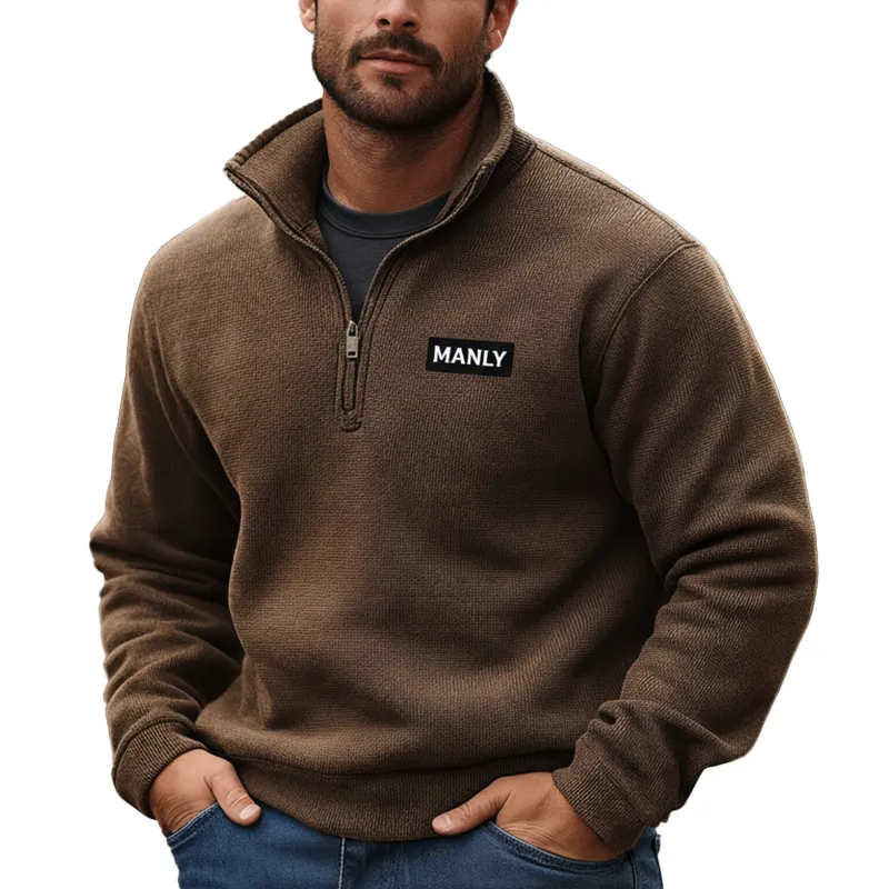Men's Retro Textured Fabric Sweatshirt With Patchwork Half-Zip MTA1526K7P sold by Manly