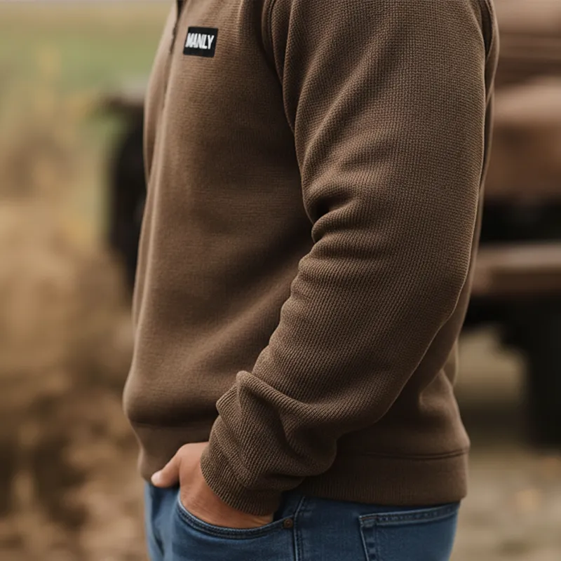 Men's Retro Textured Fabric Sweatshirt With Patchwork Half-Zip MTA1526K7P sold by Manly product image thumbnail 3