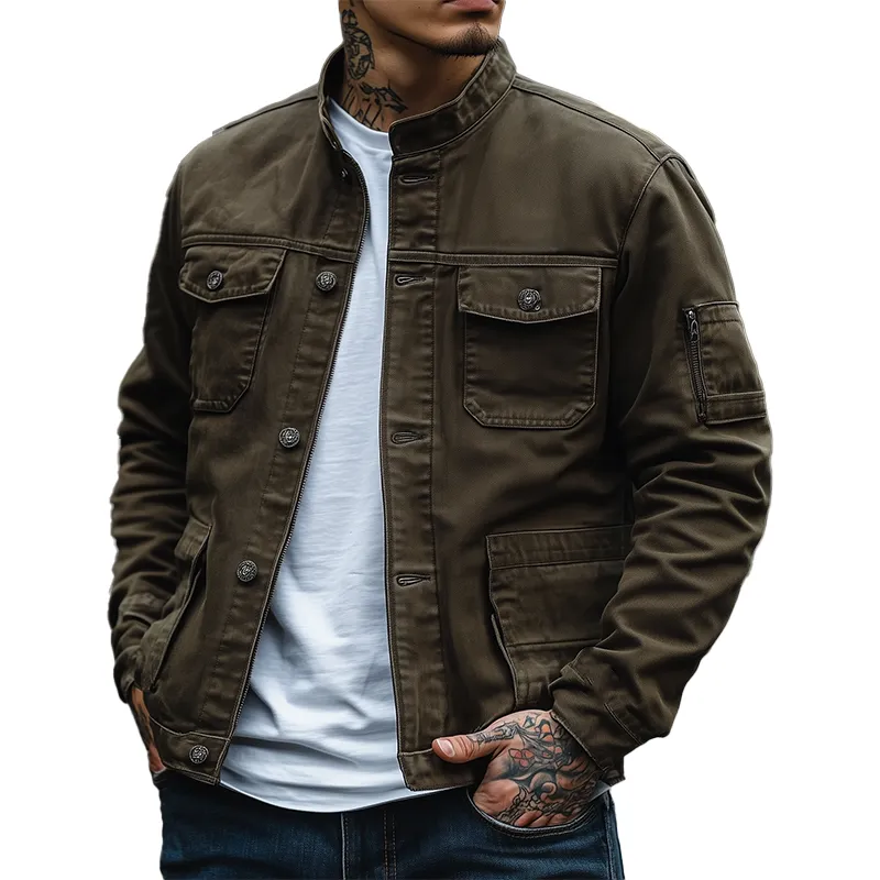 Men's Retro Washed Multi-Pocket Denim Jacket MTA1507K2P sold by Manly