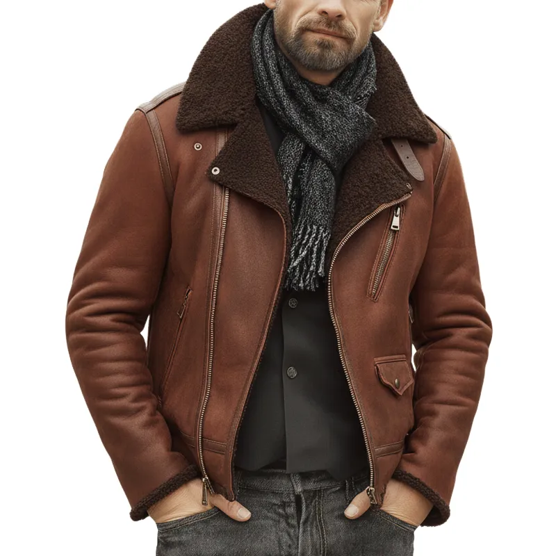 Men's Urban Reddish Brown Suede Warm Lambswool Lined Jacket MTA1579K5U sold by Manly