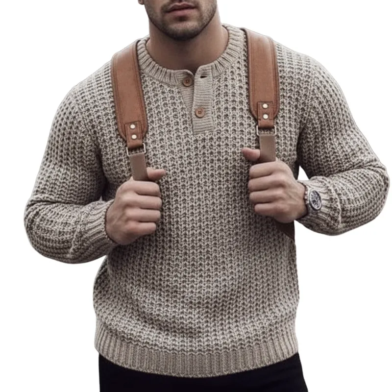 Men's Urban Two-Button Henley Collar Textured Knit Sweater MTA1450K1U sold by Manly