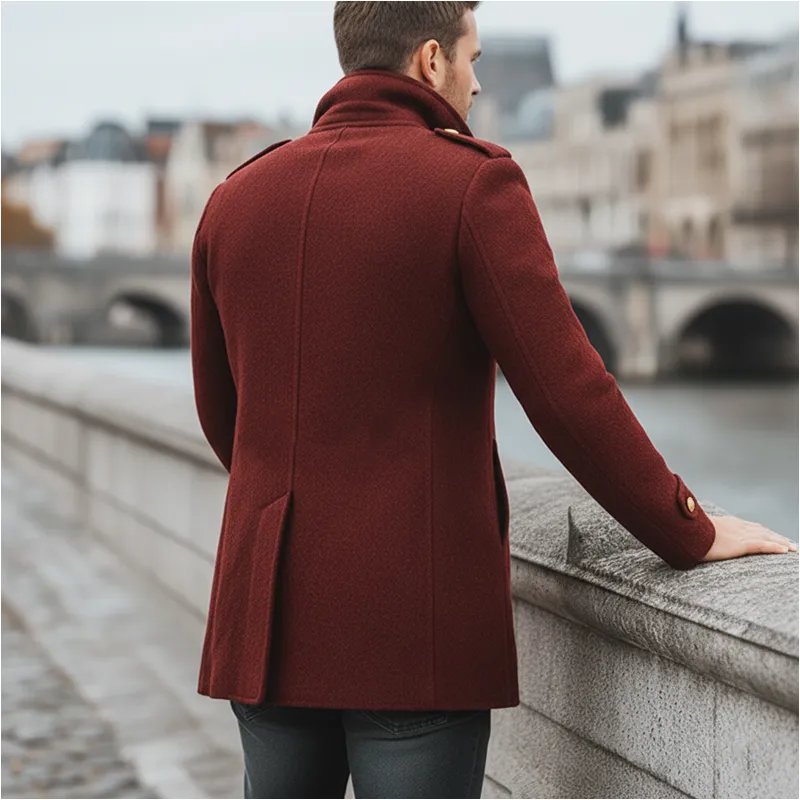 Men's Retro Dark Red Double-Breasted Faux Wool Short Coat MTA1537K9U sold by Manly product image thumbnail 4