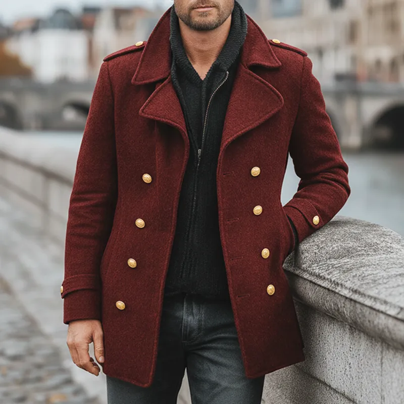 Men's Retro Dark Red Double-Breasted Faux Wool Short Coat MTA1537K9U sold by Manly product image thumbnail 2