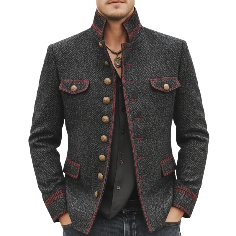 Men's Classic Stand-up Collar Herringbone Faux Wool Slim-fit Jacket MTA1571K0U sold by Manly