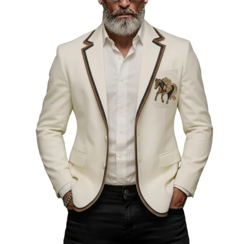 Men's Classic Retro Pocket Embroidered Slim Single-breasted Blazer MTA1419K8K sold by Manly