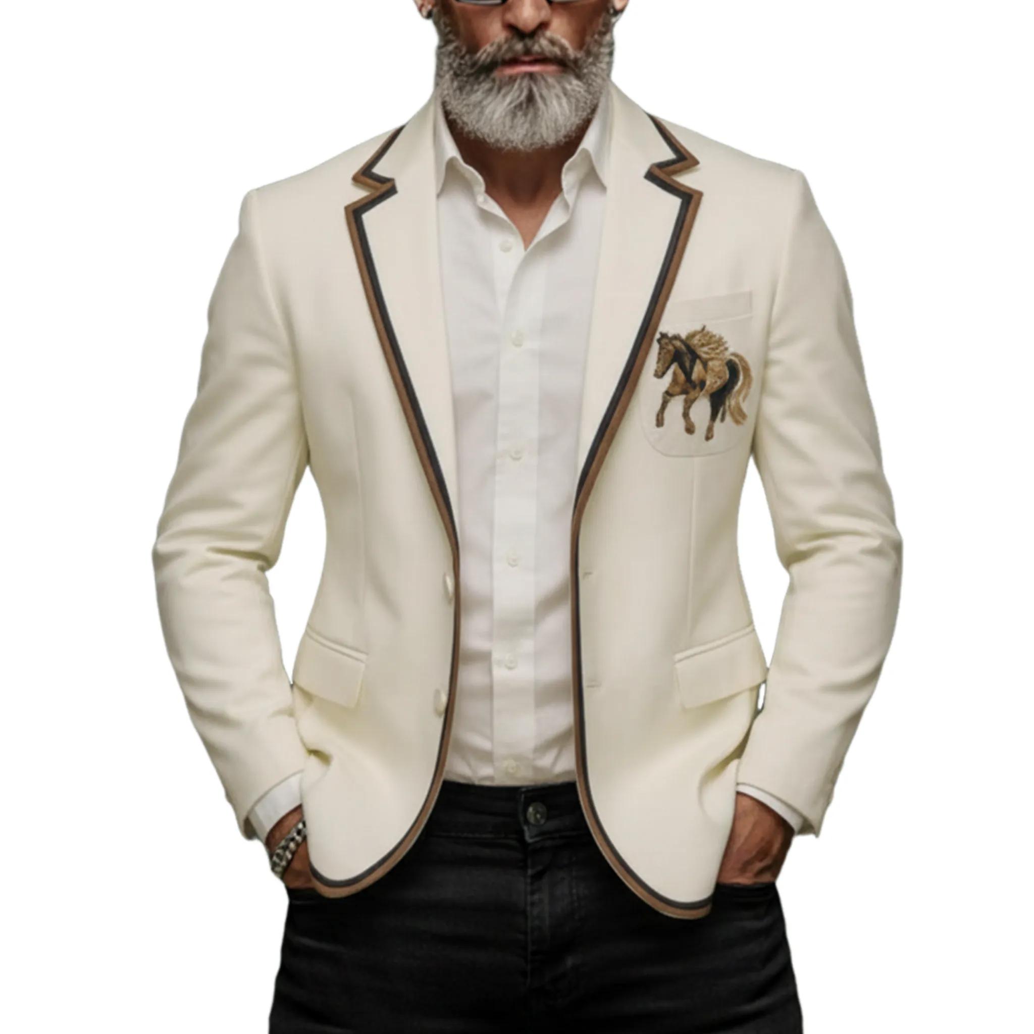Men's Classic Retro Pocket Embroidered Slim Single-breasted Blazer MTA1419K8K sold by Manly